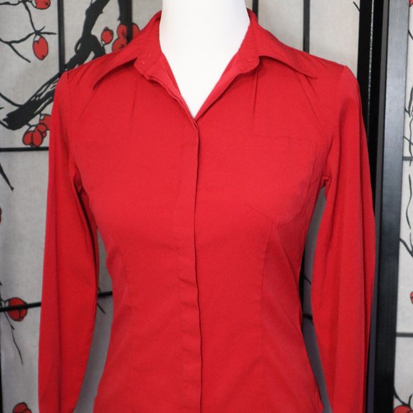 Express Red Long Sleeve Stretch Dress Shirt, Size 1/2 - Picture 1 of 4